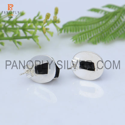 Black Obsidian Gems Prong Stud 925 Silver Earring For Girls