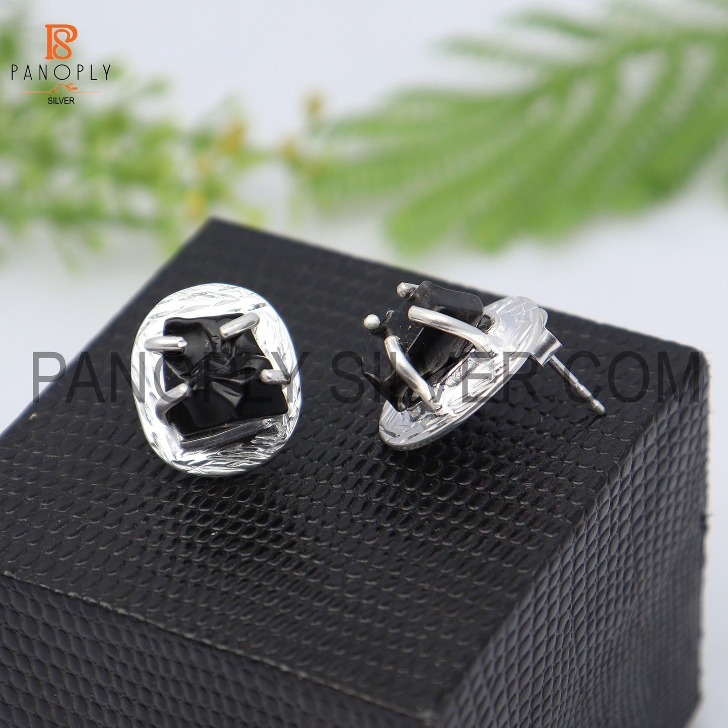 Black Obsidian Gems Prong Stud 925 Silver Earring For Girls