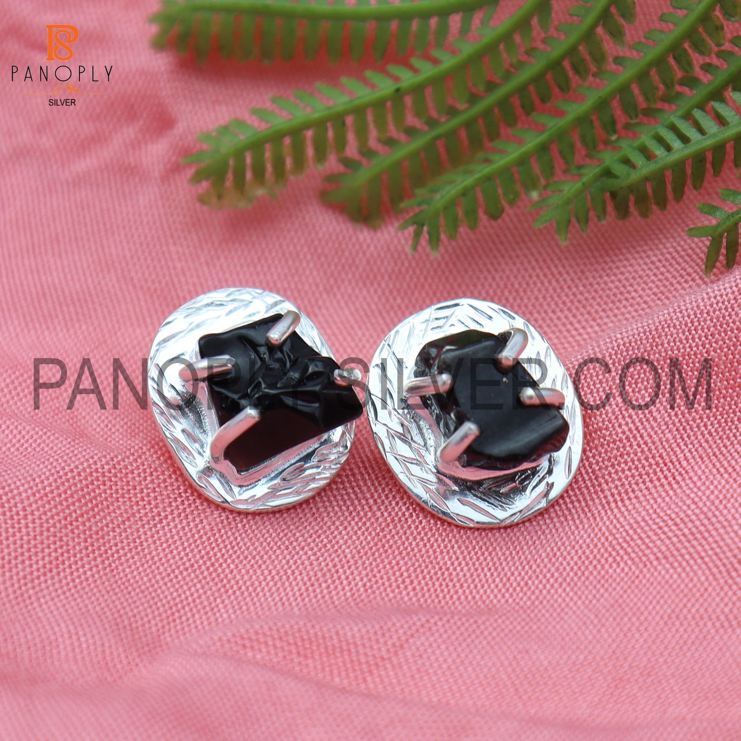 Black Obsidian Gems Prong Stud 925 Silver Earring For Girls