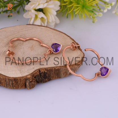 Amethyst Gem February Rose Gold Hoop Earring