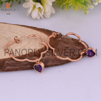 Amethyst Gem February Rose Gold Hoop Earring