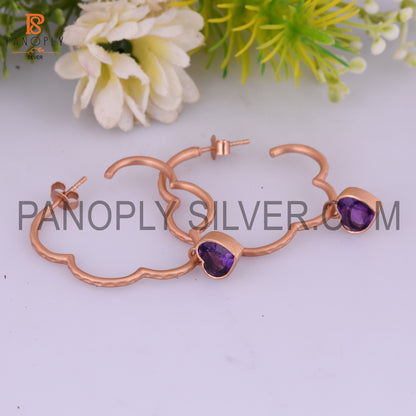 Amethyst Gem February Rose Gold Hoop Earring