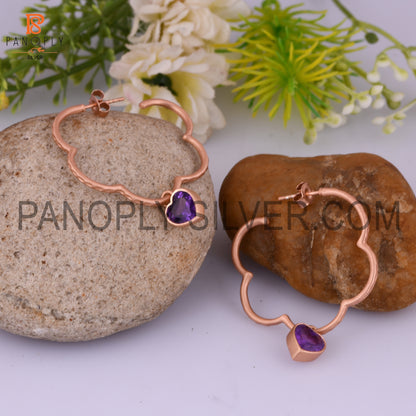 Amethyst Gem February Rose Gold Hoop Earring