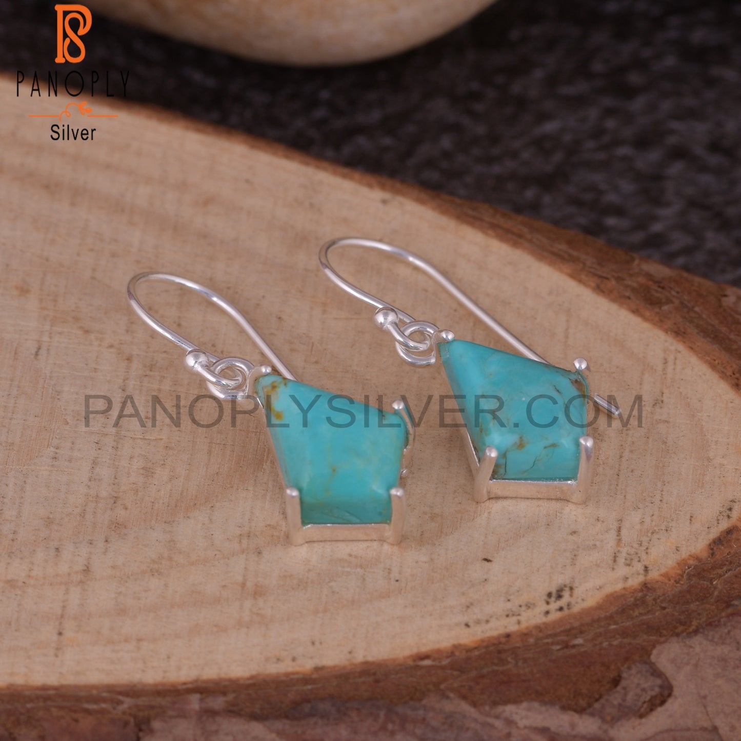 Kingman Turquoise 925 Silver Kite Style Silver Earrings