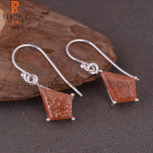 Sun Stone 925 Sterling Silver Cut Kite Shape Earrings