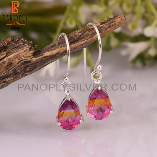 Bio Ametrine Doublet Quartz Pear 925 Sterling Silver Earrings