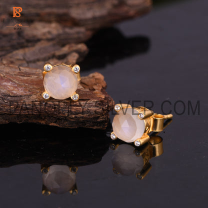 Tiny Cute Stud Gold Plated Rainbow And CZ Earrings For Girls