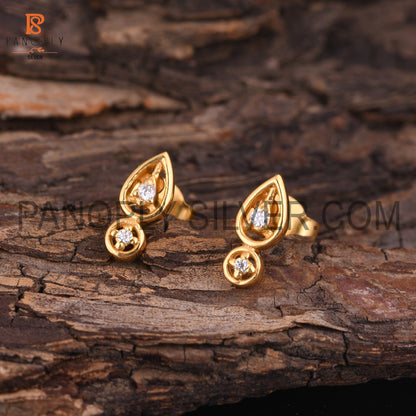 Tiny Cute Stud Gold Plated Moissanite Earrings For Girls