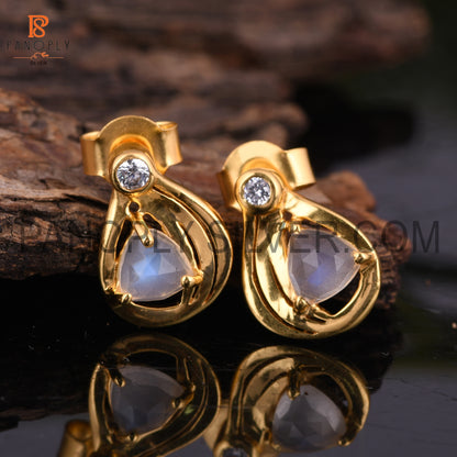 Tiny Cute Stud Gold Plated Trillion Earrings For Women