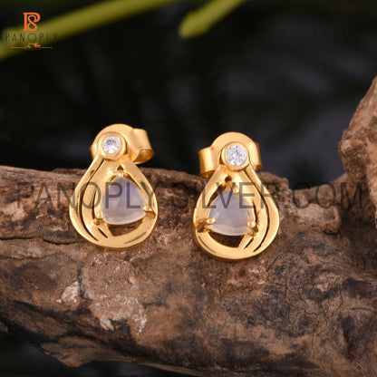 Tiny Cute Stud Gold Plated Trillion Earrings For Women