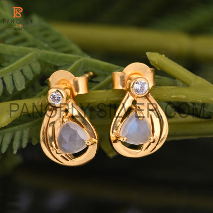 Tiny Cute Stud Gold Plated Trillion Earrings For Women