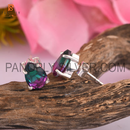 Doublet Stud Bio Tourmaline Pear 925 Silver Earrings