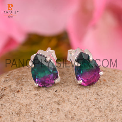 Doublet Stud Bio Tourmaline Pear 925 Silver Earrings