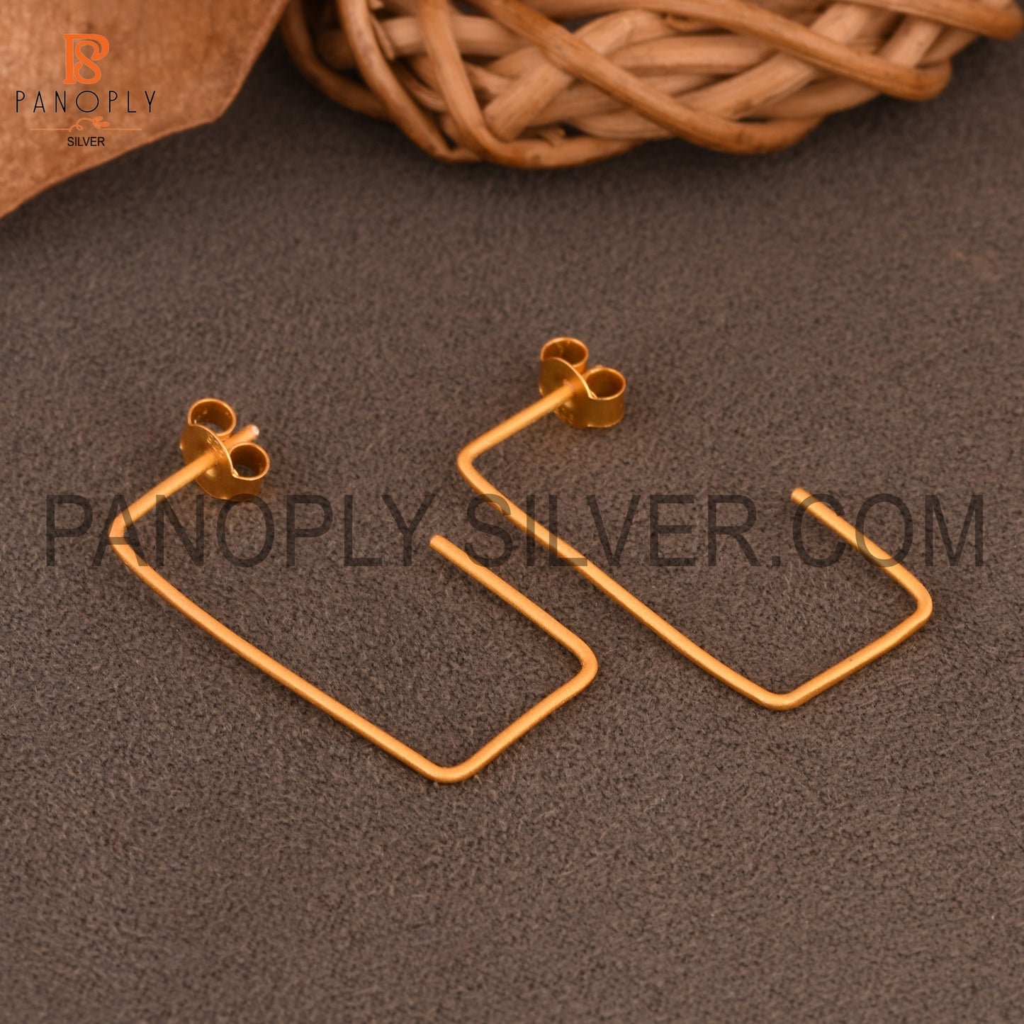 Gold Plated Rectangular Hoop Earring