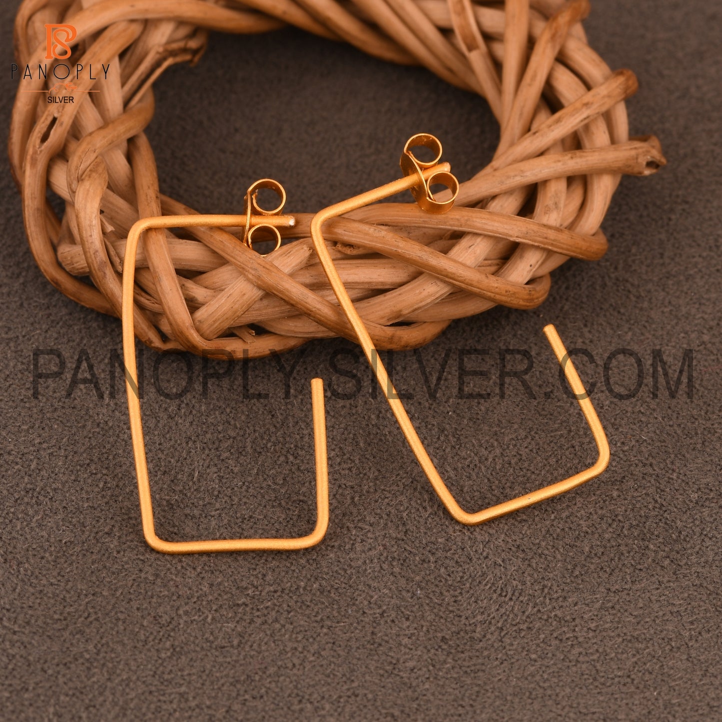 Gold Plated Rectangular Hoop Earring