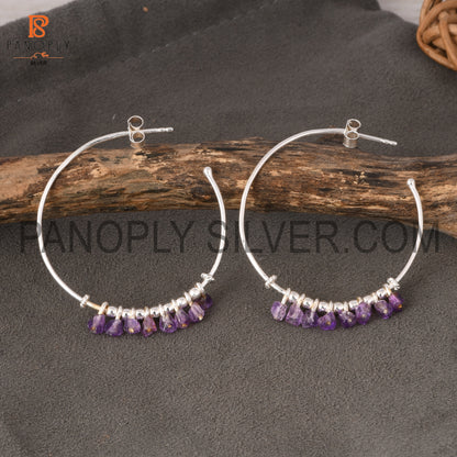 Amethyst Unshaped Silver Loop Earrings for Girls, Women's