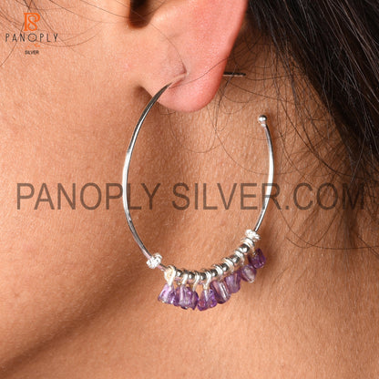 Amethyst Unshaped Silver Loop Earrings for Girls, Women's