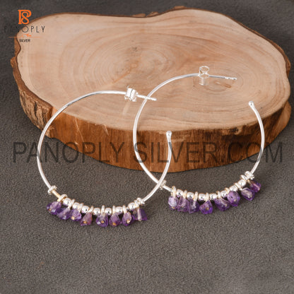 Amethyst Unshaped Silver Loop Earrings for Girls, Women's