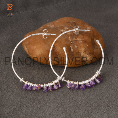 Amethyst Unshaped Silver Loop Earrings for Girls, Women's