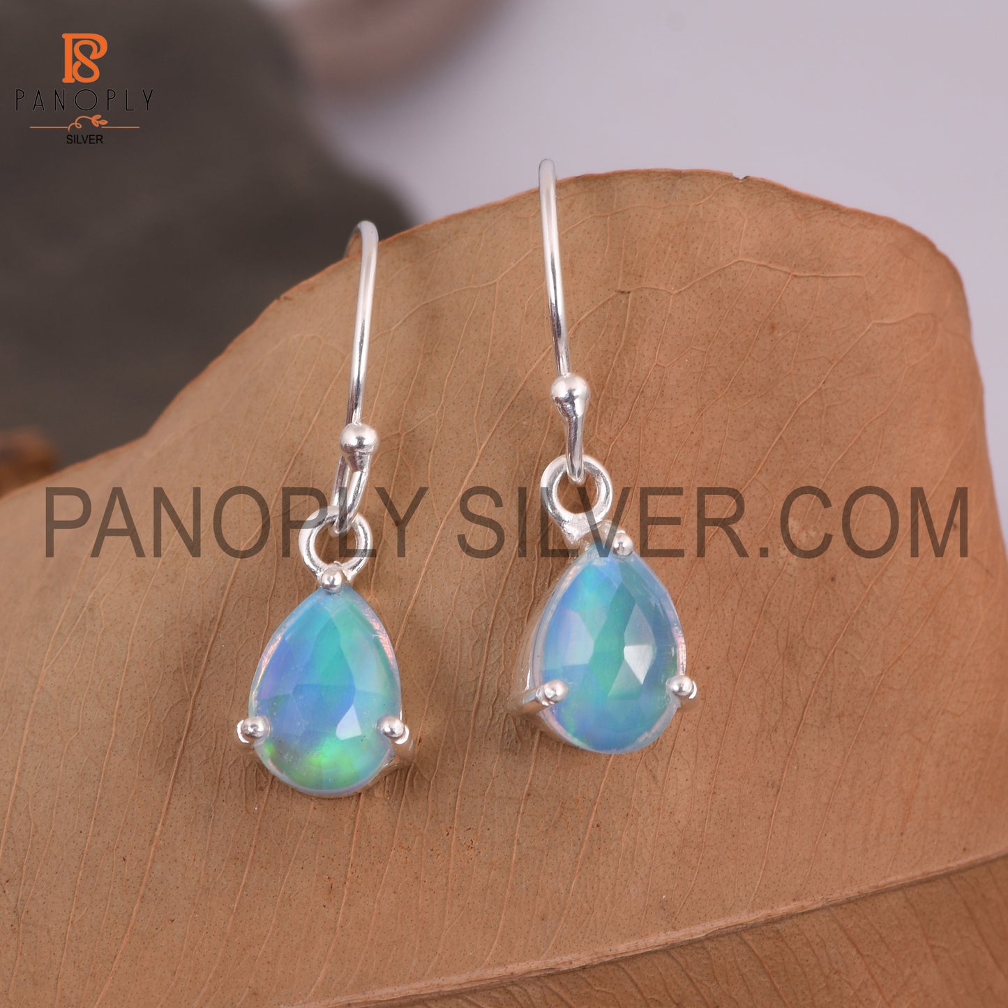 Aurora Opal Gems Pear Charm Drop Dangle Silver Earring