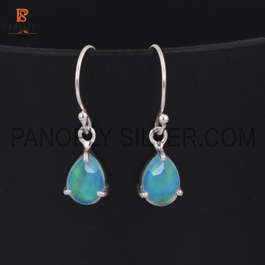 Aurora Opal Gems Pear Charm Drop Dangle Silver Earring