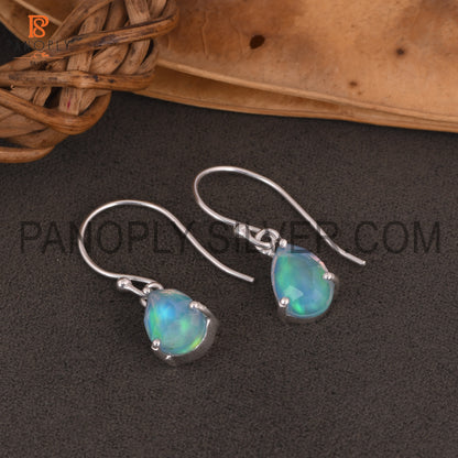 Aurora Opal Gems Pear Charm Drop Dangle Silver Earring