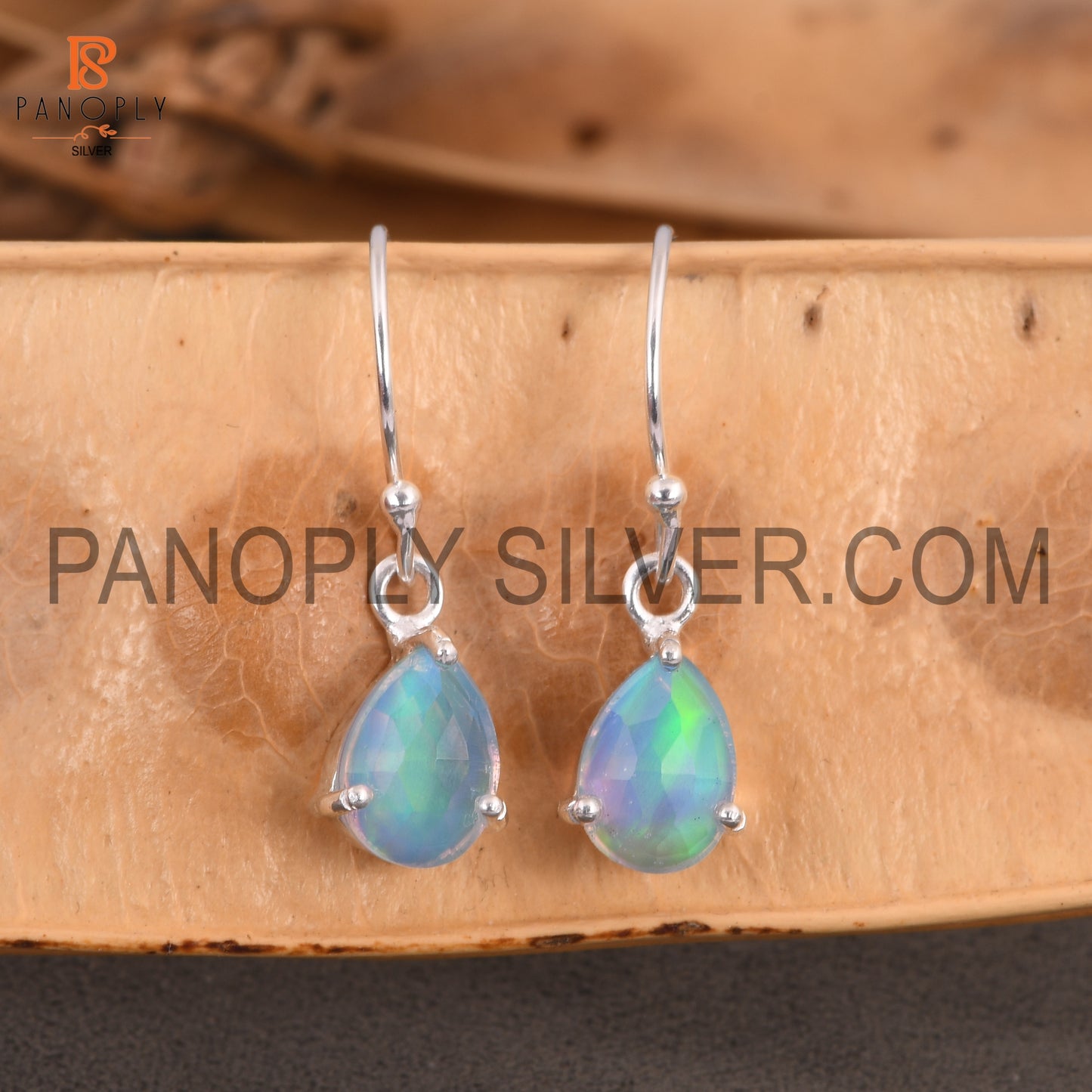 Aurora Opal Gems Pear Charm Drop Dangle Silver Earring