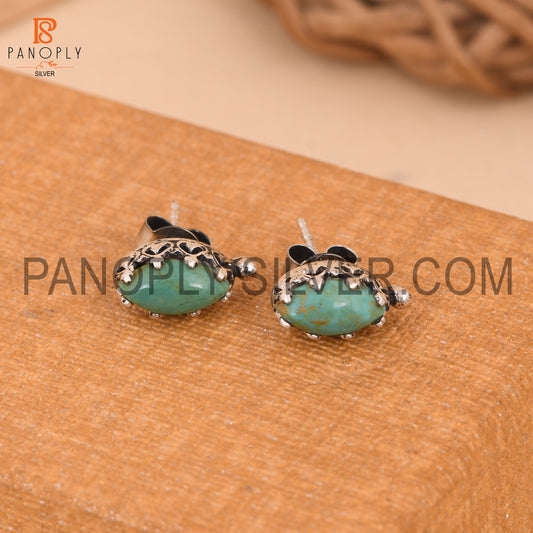 Oxidized Kingman Turquoise Studs Marquise Shape Earrings