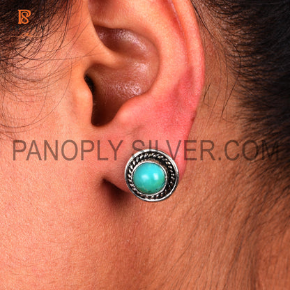 Turquoise Round Small 925 Sterling Silver Studs Earrings