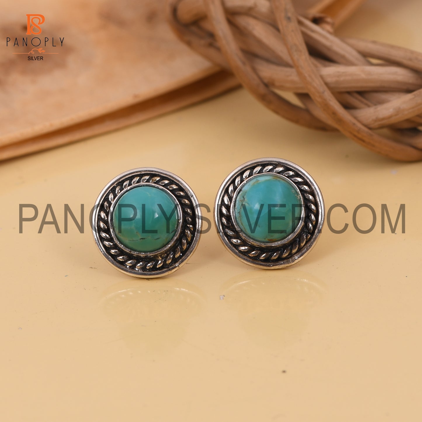 Turquoise Round Small 925 Sterling Silver Studs Earrings