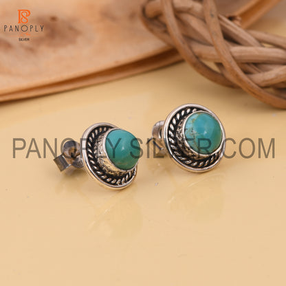 Turquoise Round Small 925 Sterling Silver Studs Earrings