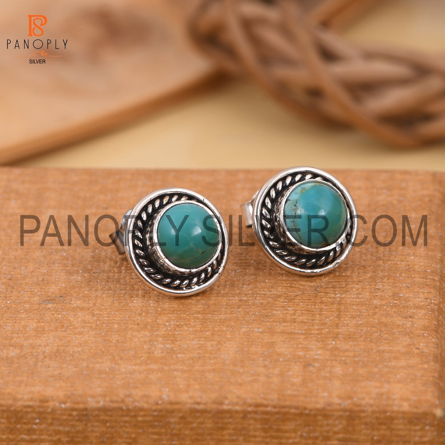 Turquoise Round Small 925 Sterling Silver Studs Earrings