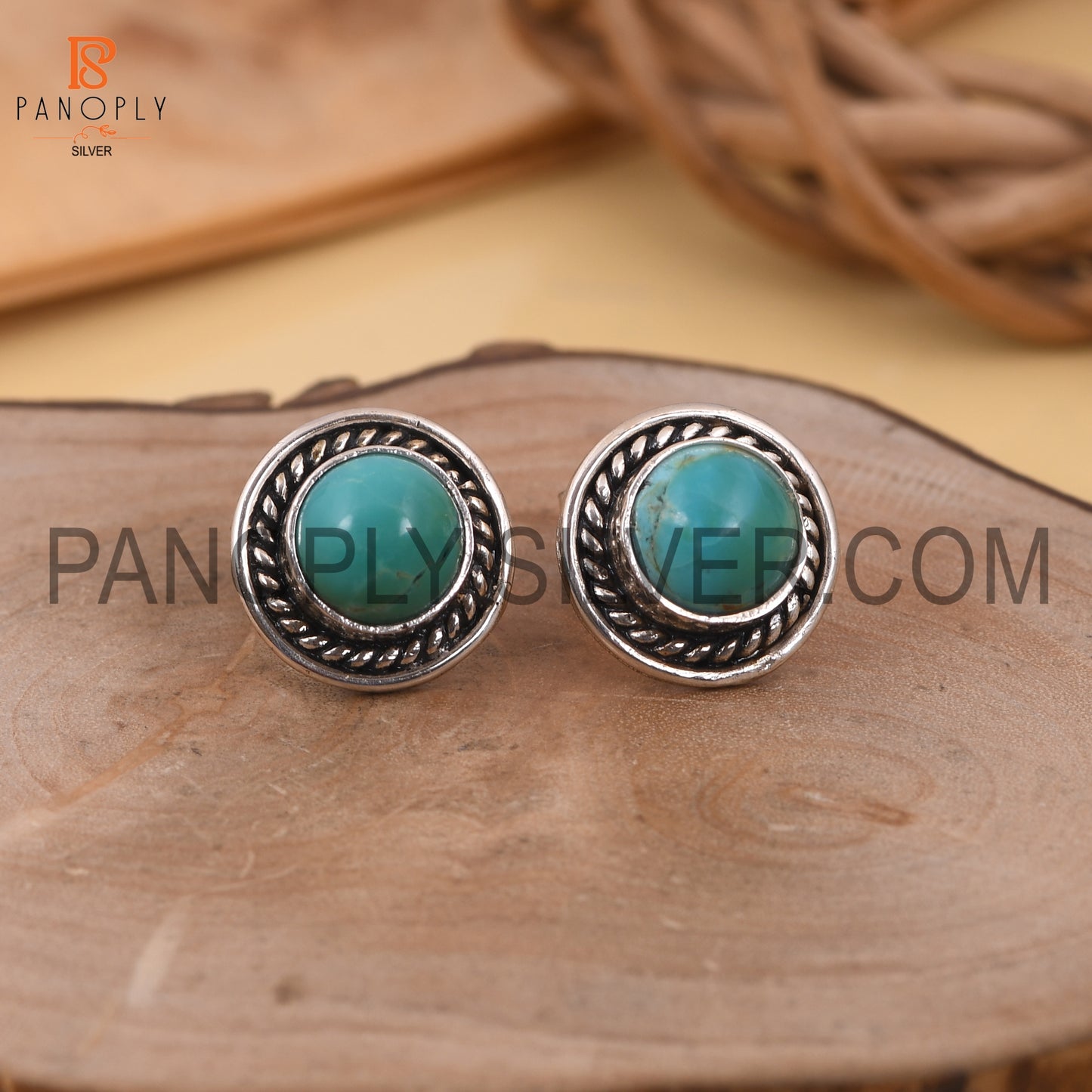 Turquoise Round Small 925 Sterling Silver Studs Earrings