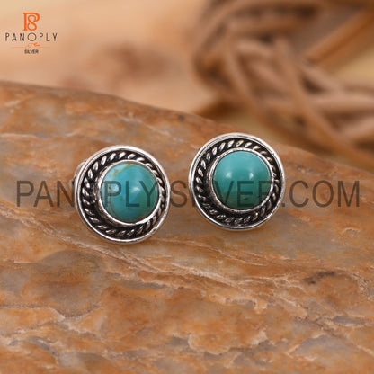 Turquoise Round Small 925 Sterling Silver Studs Earrings