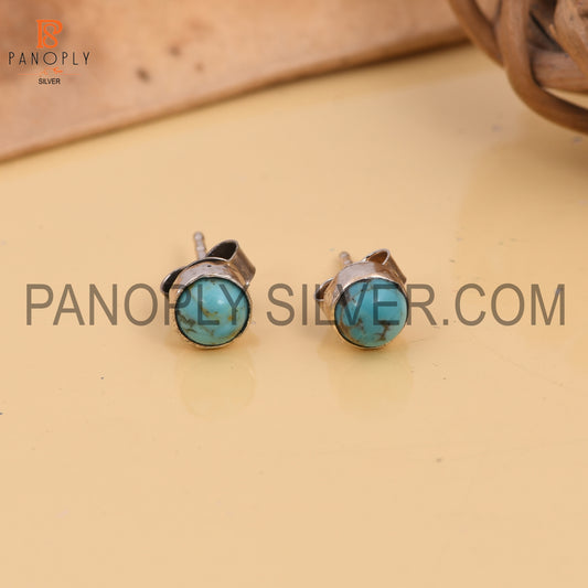 Kingman Turquoise Round 925 Quality Stud Earrings