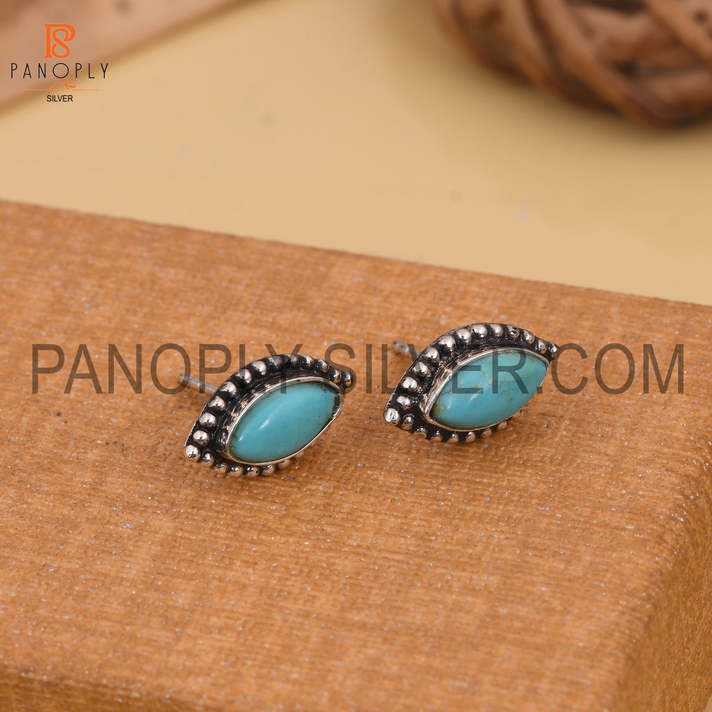 Marquise Shape 925 Quality Turquoise Earrings