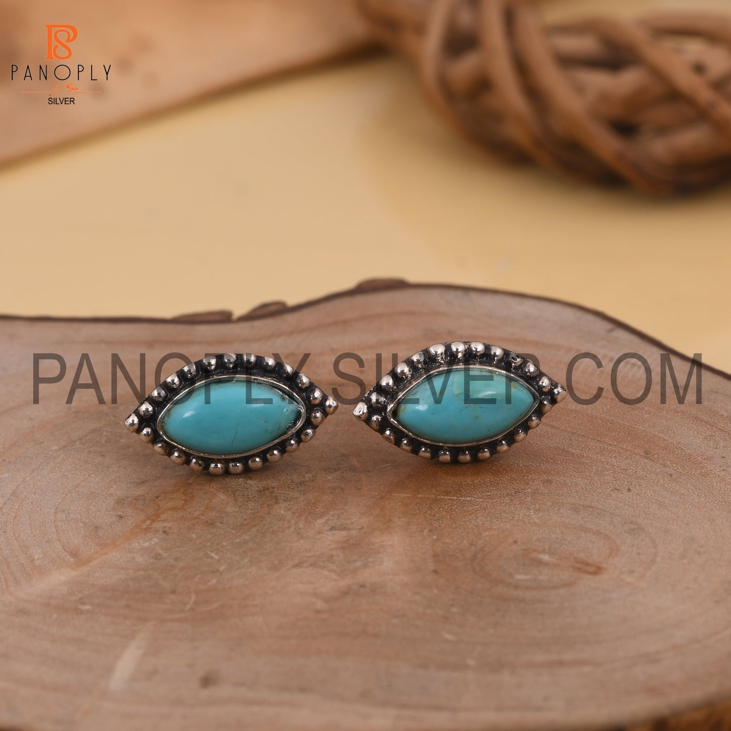 Marquise Shape 925 Quality Turquoise Earrings