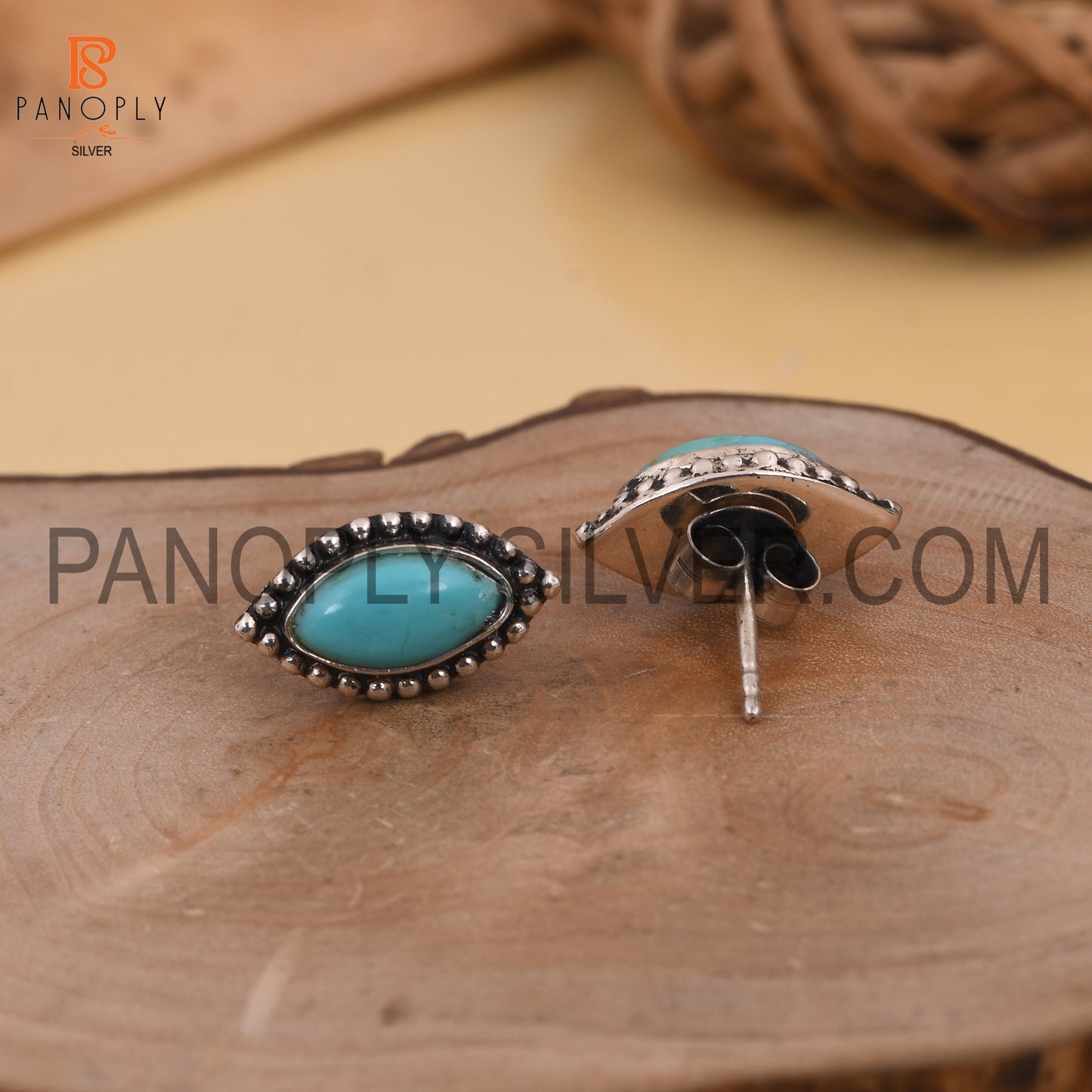 Marquise Shape 925 Quality Turquoise Earrings