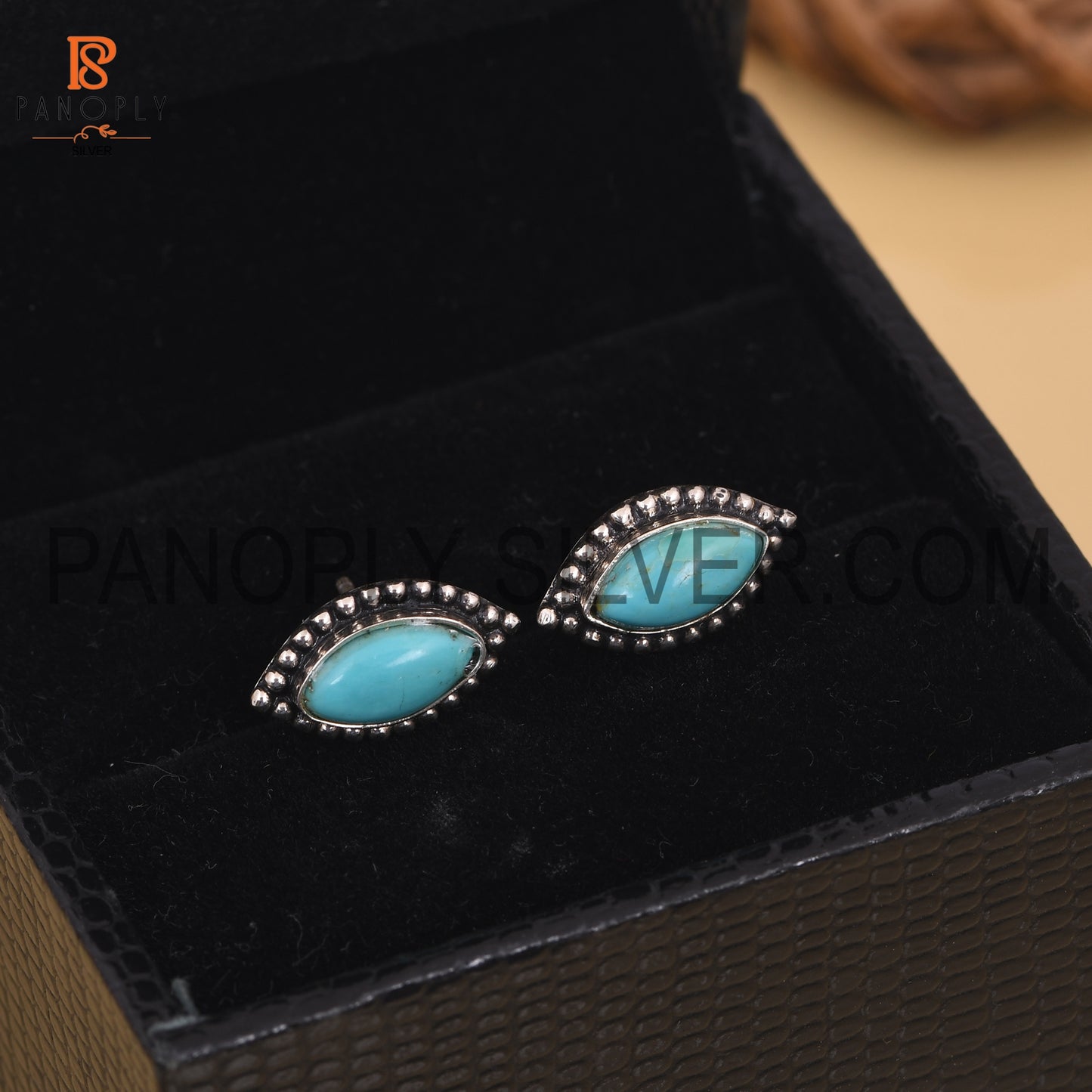 Marquise Shape 925 Quality Turquoise Earrings