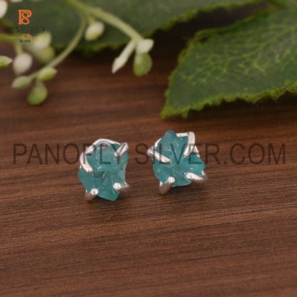 Apatite Prong Set Cute Stud Silver Earrings