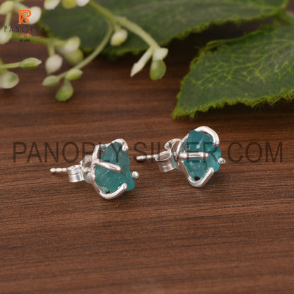 Apatite Prong Set Cute Stud Silver Earrings