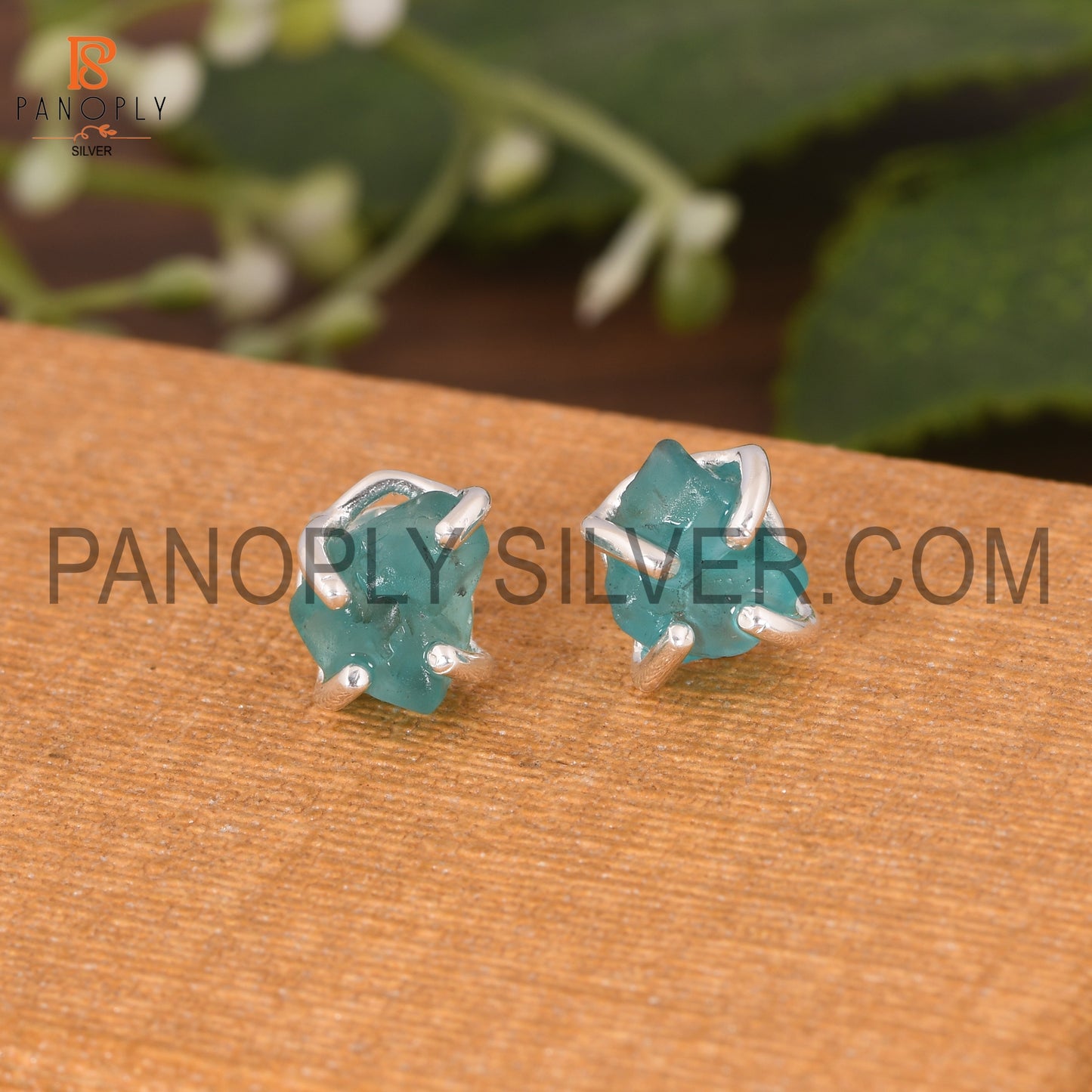 Apatite Prong Set Cute Stud Silver Earrings