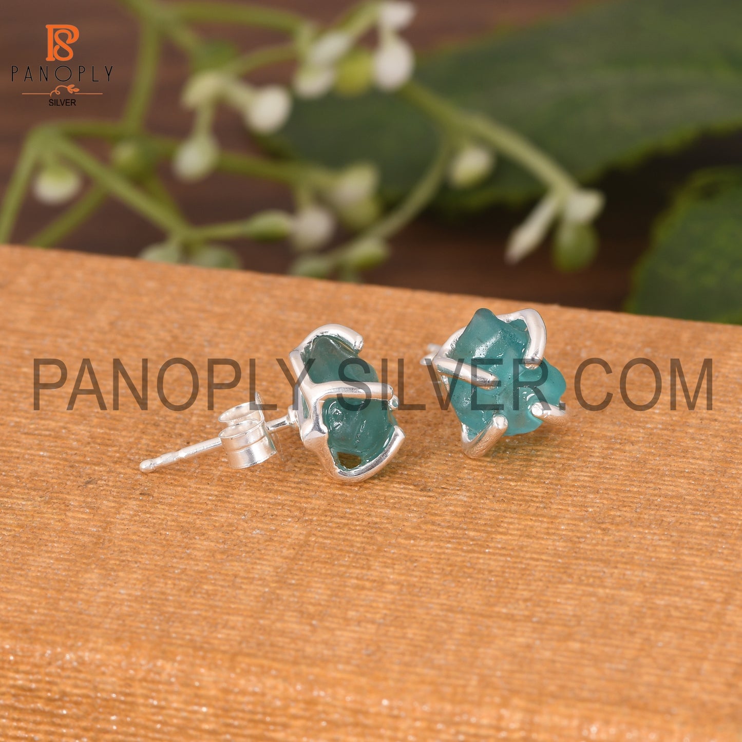 Apatite Prong Set Cute Stud Silver Earrings