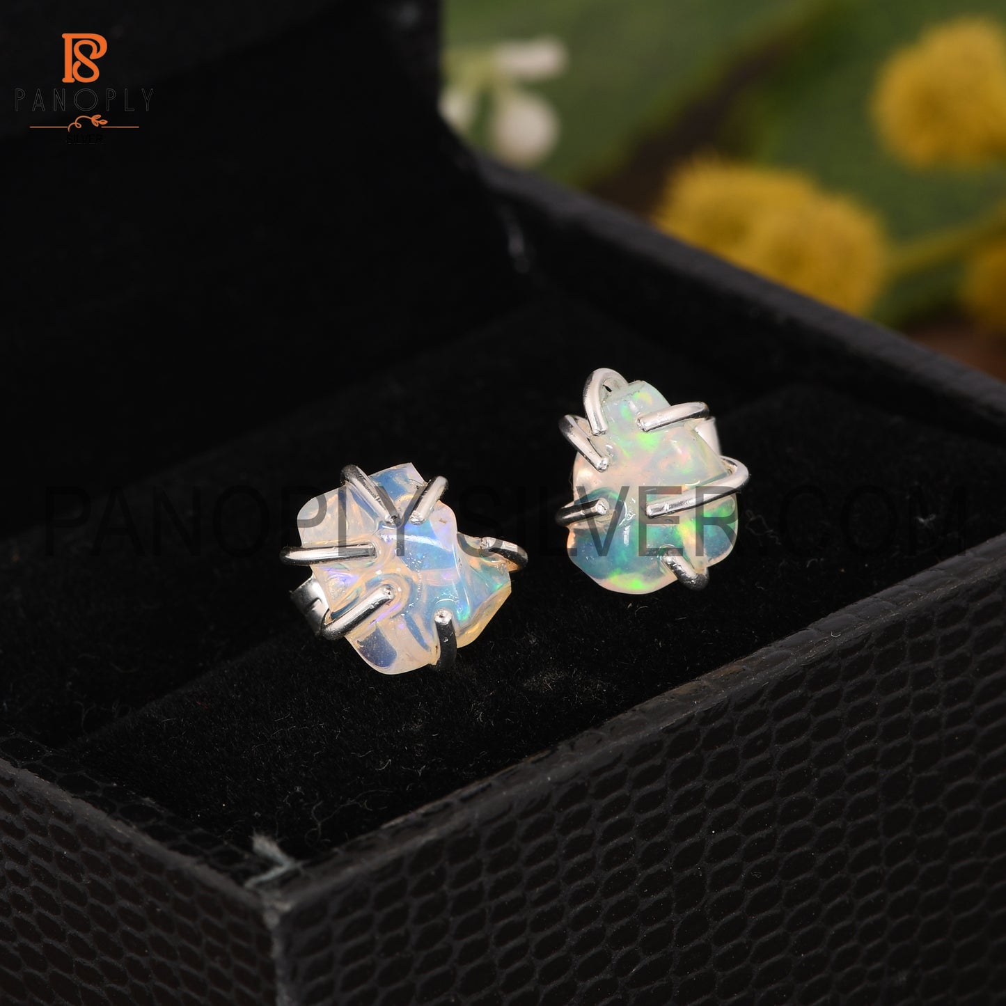 Ethiopian Opal Prong Set Cute Stud Silver Opal Earrings