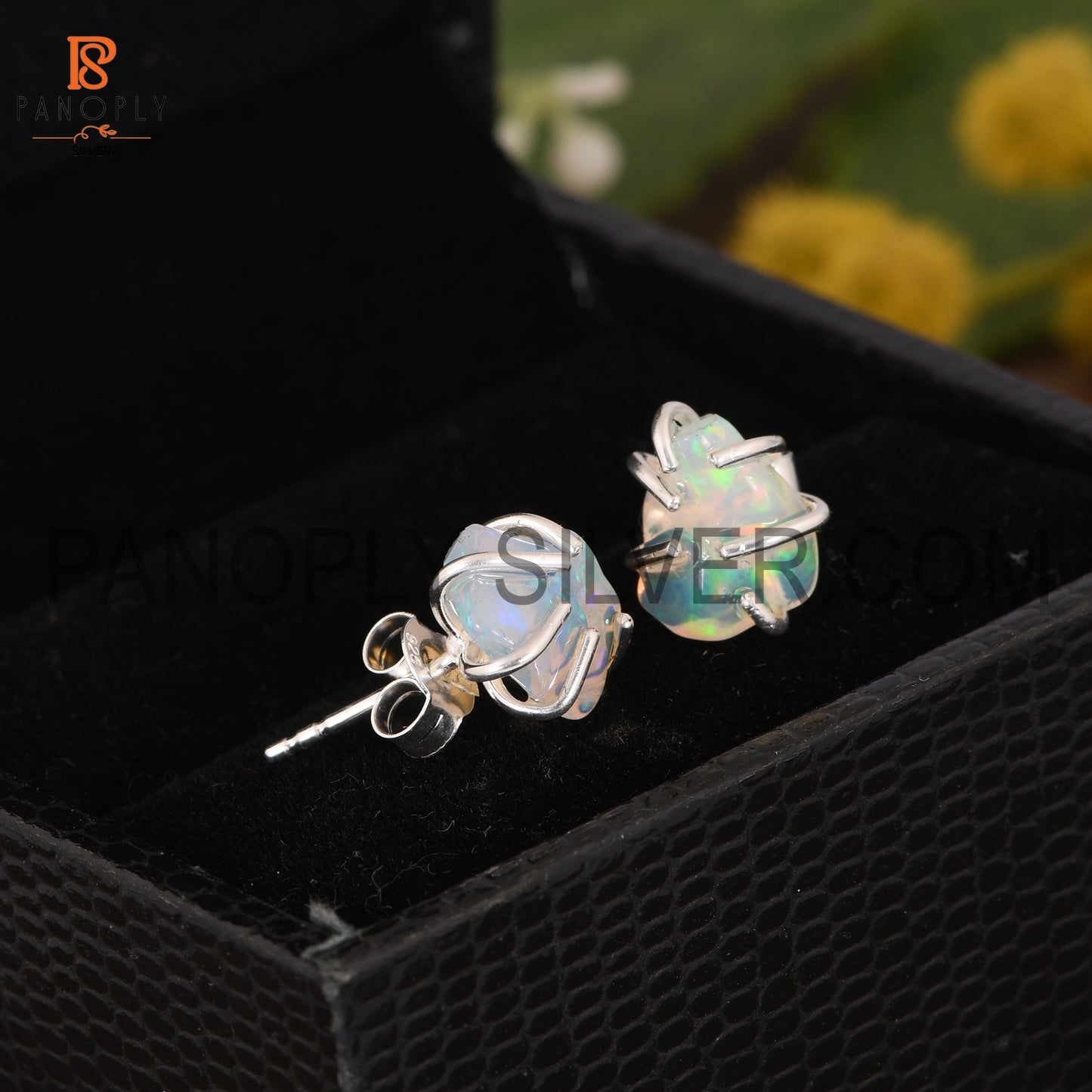 Ethiopian Opal Prong Set Cute Stud Silver Opal Earrings