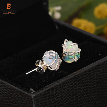 Ethiopian Opal Prong Set Cute Stud Silver Opal Earrings