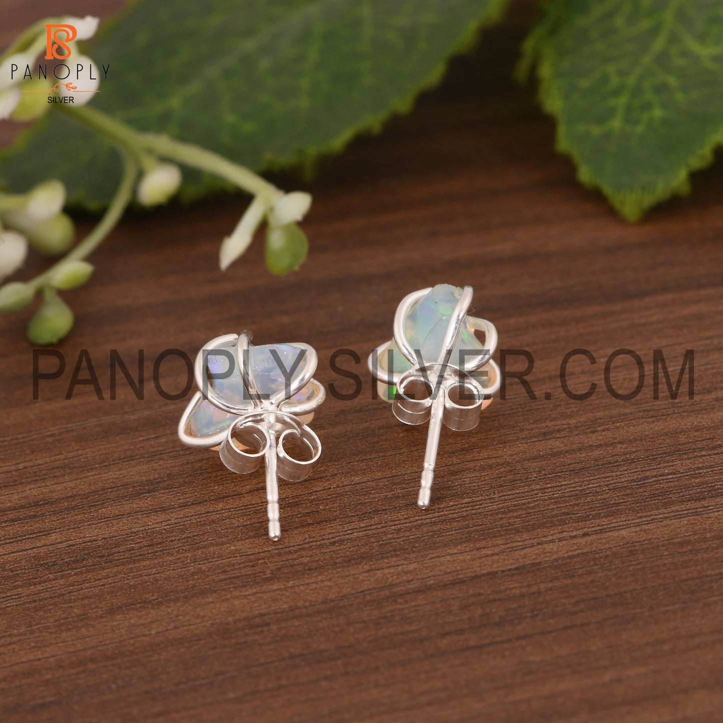 Ethiopian Opal Prong Set Cute Stud Silver Opal Earrings