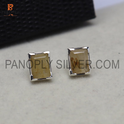 Golden Rutile 925 Silver Gem Bold Elegant Stud Women Jewelry