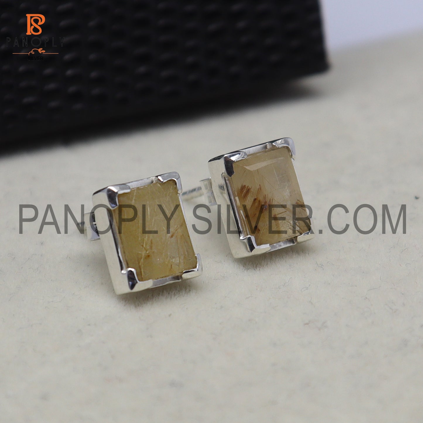 Golden Rutile 925 Silver Gem Bold Elegant Stud Women Jewelry