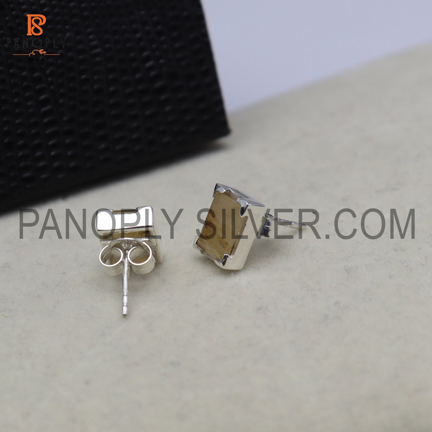 Golden Rutile 925 Silver Gem Bold Elegant Stud Women Jewelry